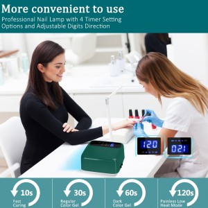 M&r 602pro lampa cu unghii cu LED fără fir verde, uscător de unghii fără fir, 72W LUMINĂ LED reîncărcabilă, lampă de unghii LED cu gel portabil cu 4 senzor de setare a cronometrului și ecran LCD, lampă de unghii cu LED profes...
