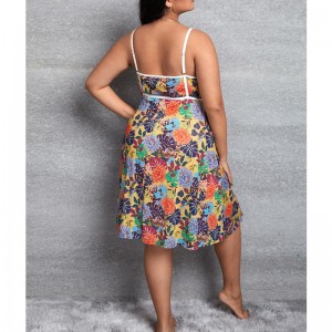 Rochie cami cu imprimeu tropical cu detalii albe cu bandaj