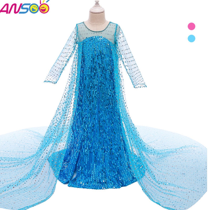 Pânze de vânzare ansoo de vânzare prințesă fantezistă rochie cu paiete lungi 2022 Elsa Anna Rochie pentru fete