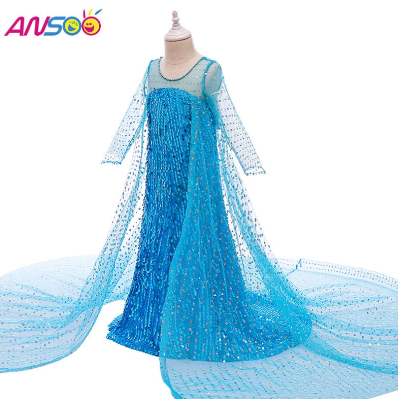 Pânze de vânzare ansoo de vânzare prințesă fantezistă rochie cu paiete lungi 2022 Elsa Anna Rochie pentru fete