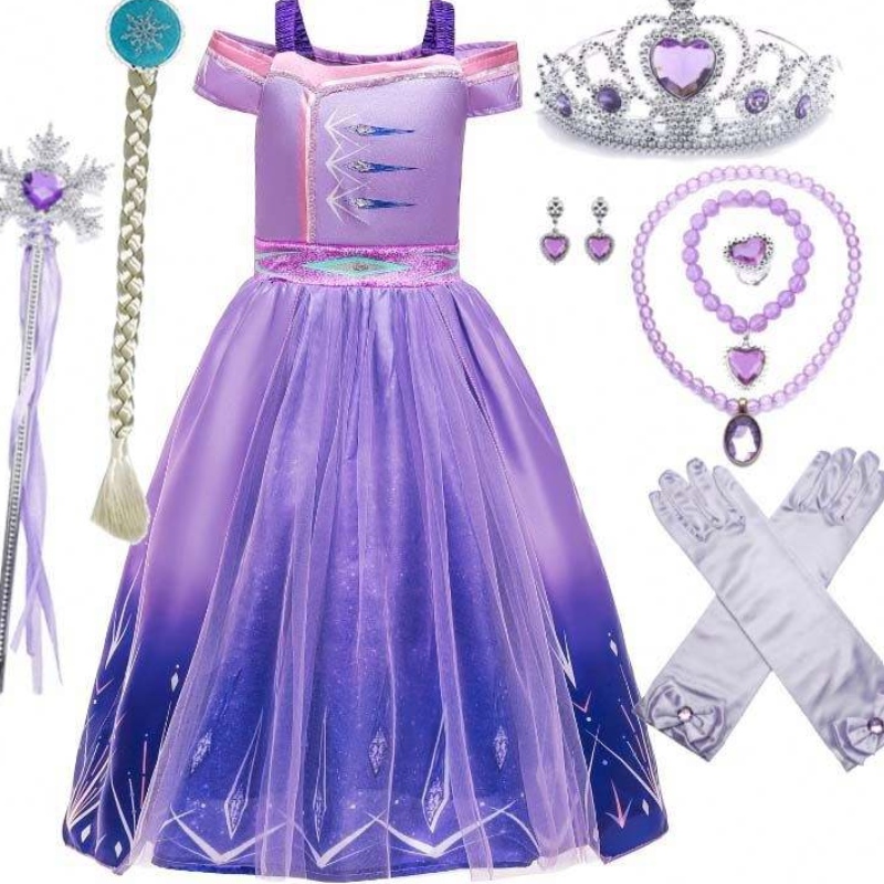 Costum de prințesă cu ridicata Party Party Party ELSA pentru copii cu accesorii HCGD-030