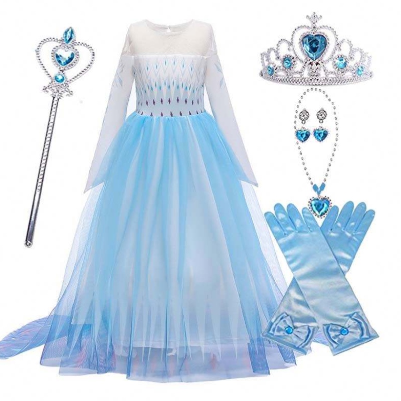 Halloween Carnaval Party Party Cosplay Outfit Ice 2 Mânecă lungă Rochie Elsa pentru fete HCGD-009