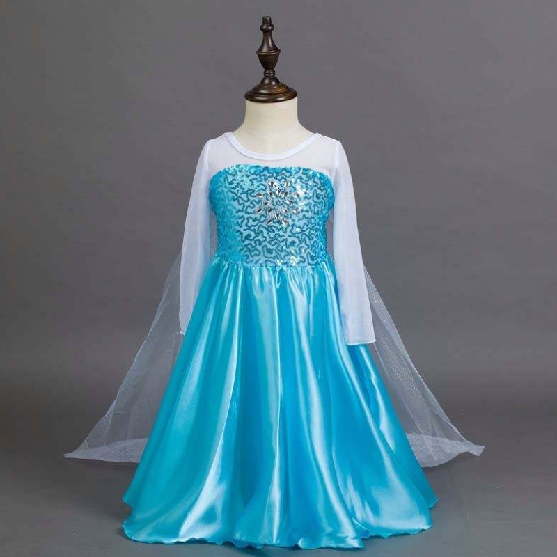 Snow Party Queen Halloween Costum cu mânecă lungă Snow Snow Queen Sequin Elsa Rochie pentru fete cu accesorii HCGD-006