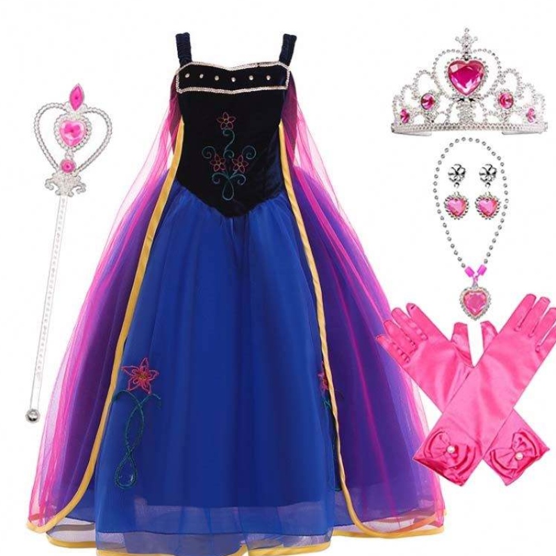 Girl Cosplay Snow Queen Princess Costum Anna Costum cu accesorii cu mănuși de baghetă coroană HCGD-010