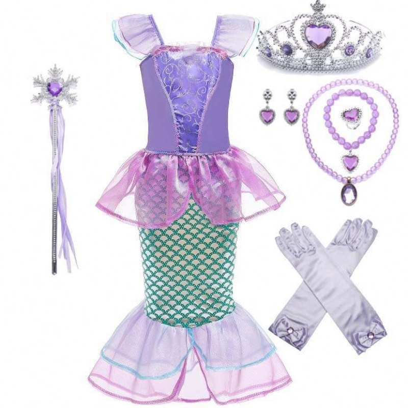 Dress Up Party Fetițe Mermaid Princess Sirena Costum Girl With Gloves Crown Bagheta 3-10 ani DGHC-028