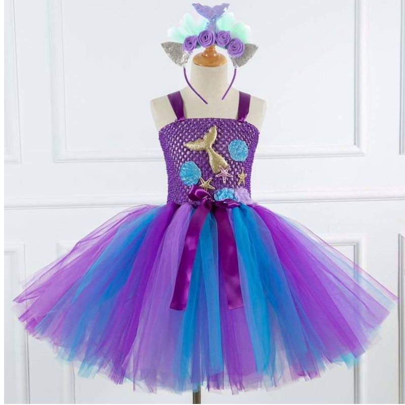 2022 Best Sell Kids Halloween Cosplay Costum Costum Tutu Little Mermaid Costum HCMM-017
