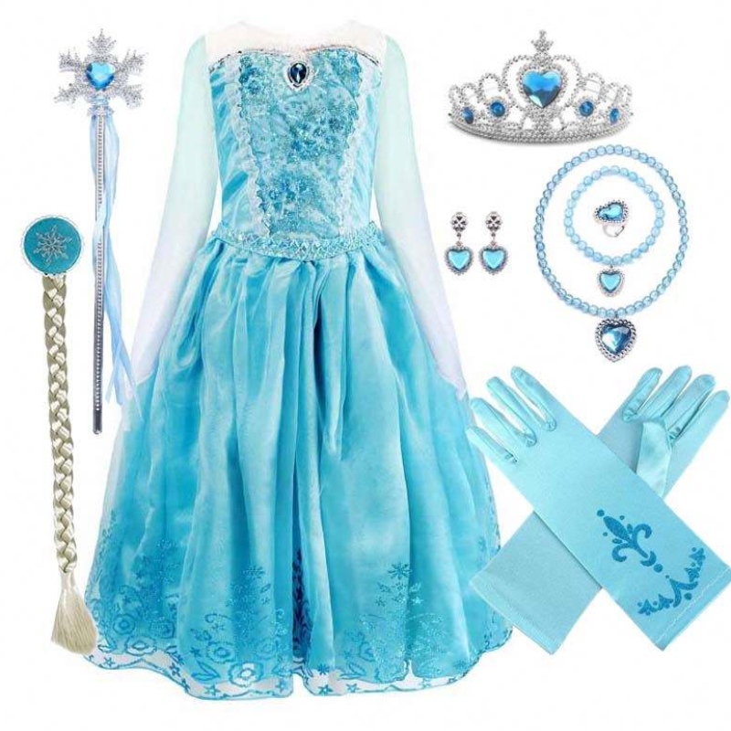 Copii pentru ziua denaștere Cosplay 2-10y paiete albastru cu mânecă lungă Halloween Prințesa Elsa Rochie Cosplay HCGD-039