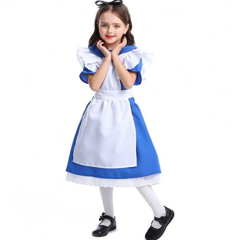 Fete Halloween Ruffle Tăie Trăjire Blue Alice In Wonderland Cosplay Copii cu șorț alb 4-12 ani DGHC-070