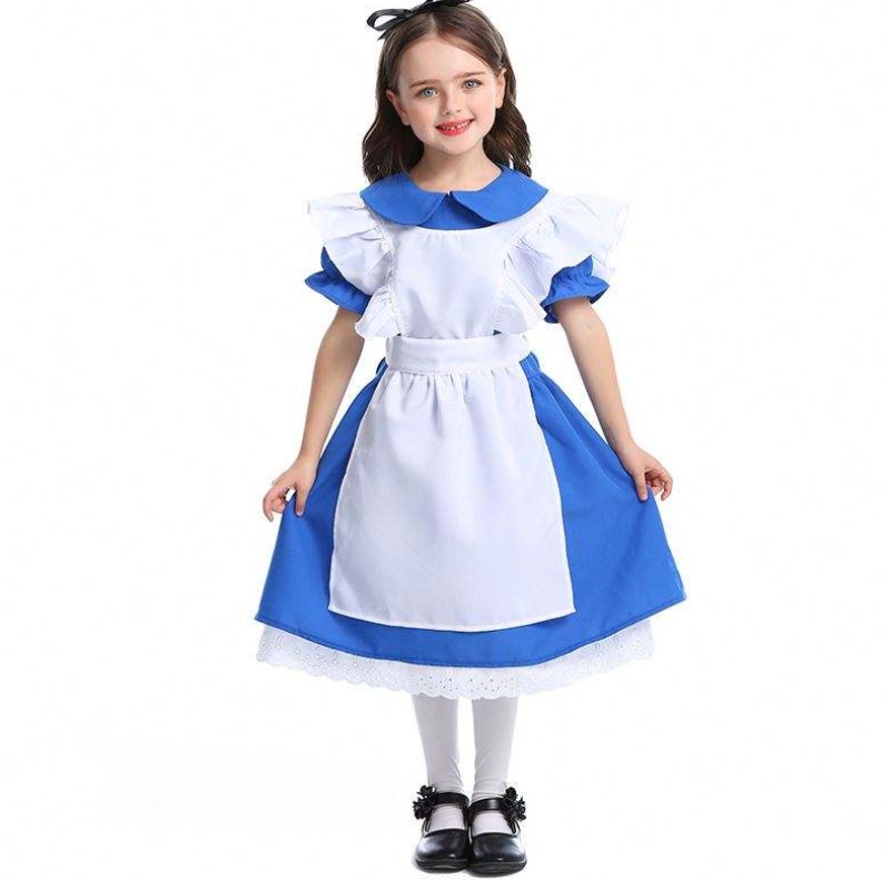 Fete Halloween Ruffle Tăie Trăjire Blue Alice In Wonderland Cosplay Copii cu șorț alb 4-12 ani DGHC-070