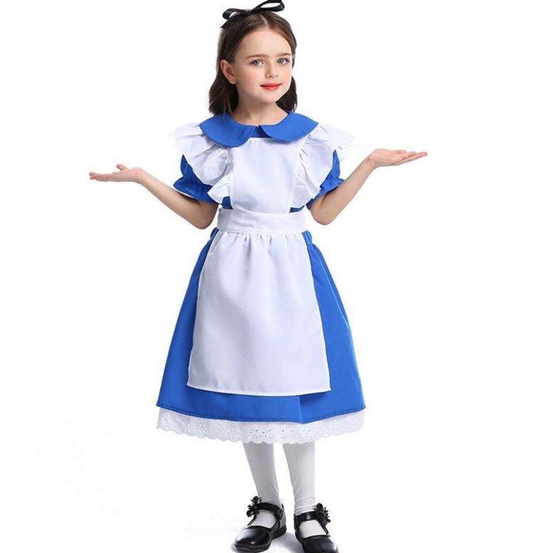 Fete Halloween Ruffle Tăie Trăjire Blue Alice In Wonderland Cosplay Copii cu șorț alb 4-12 ani DGHC-070