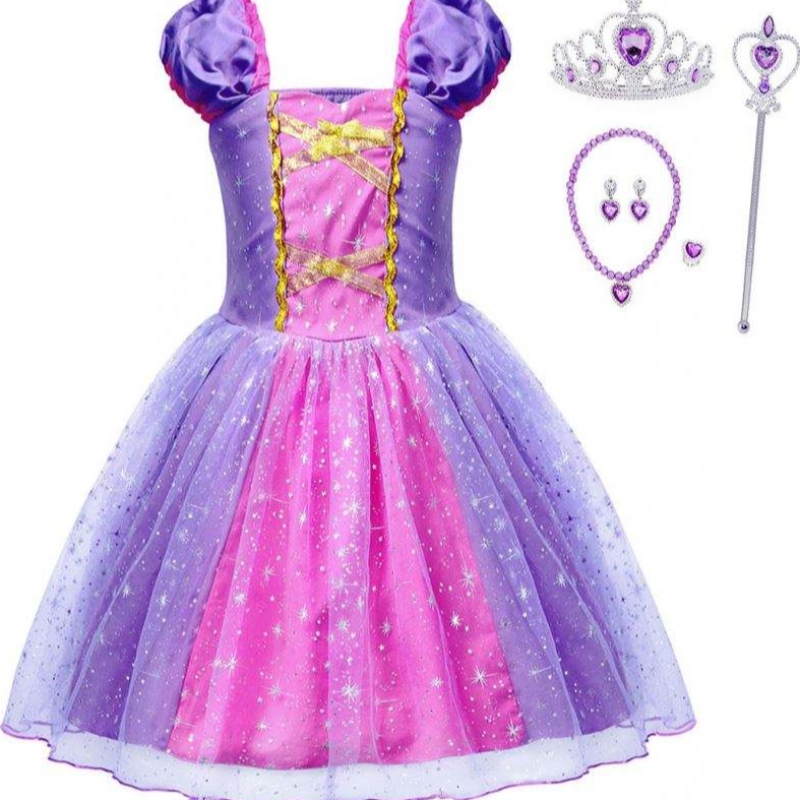 Rochie rochie de înaltă calitate Rapunzel prințesă pentru filme de petrecere personaje încurcate cosplay pentru fete rochie de petrecere denaștere timp de 1-4 ani