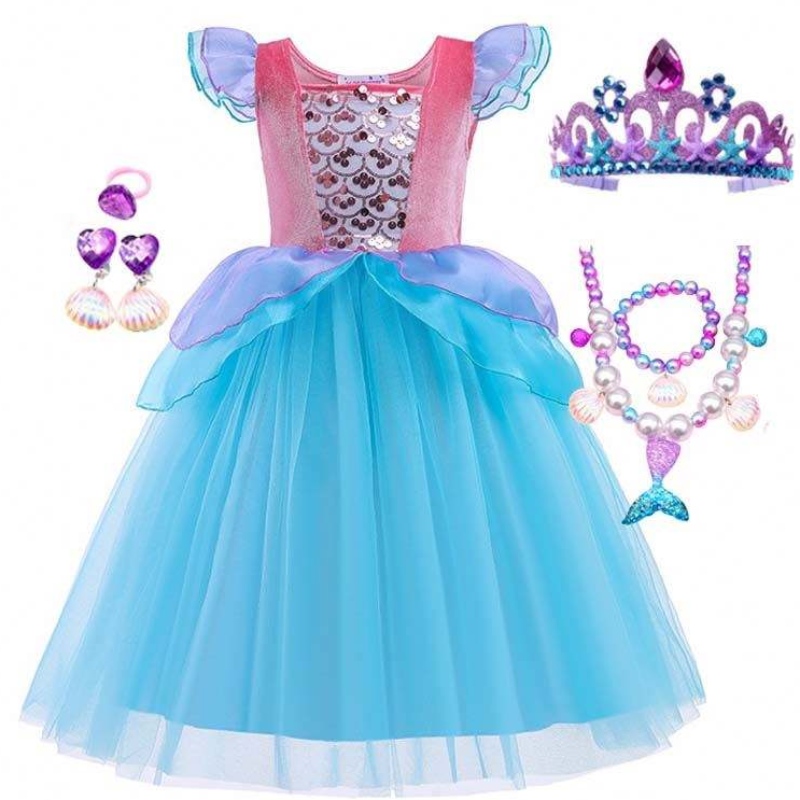 2022 Vânzări de top Halloween Copil prințesă paiete Ariel Ariel Blue Dress Costum HCMM-012