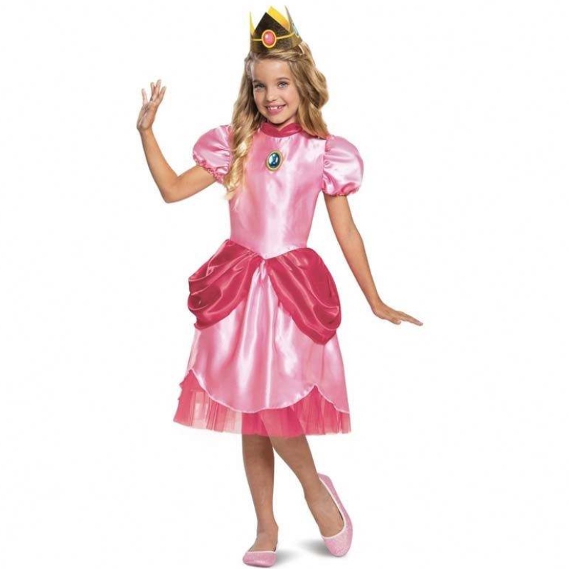 Carnaval cosplay pentru fete petreceri Crăciun super fratele desen animat roz prințesa piersică costum cu coroană hcmu-006