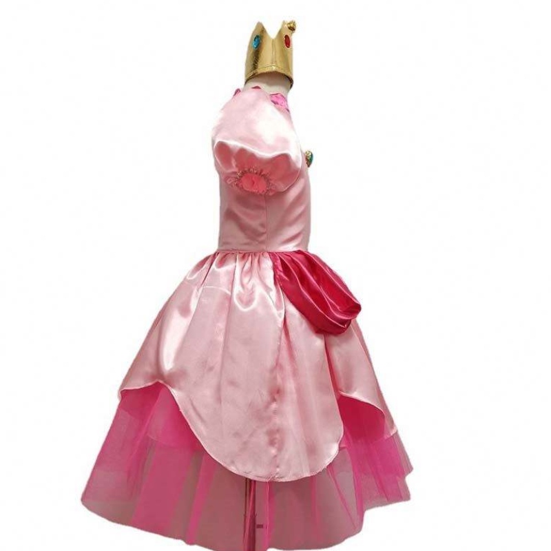Carnaval cosplay pentru fete petreceri Crăciun super fratele desen animat roz prințesa piersică costum cu coroană hcmu-006