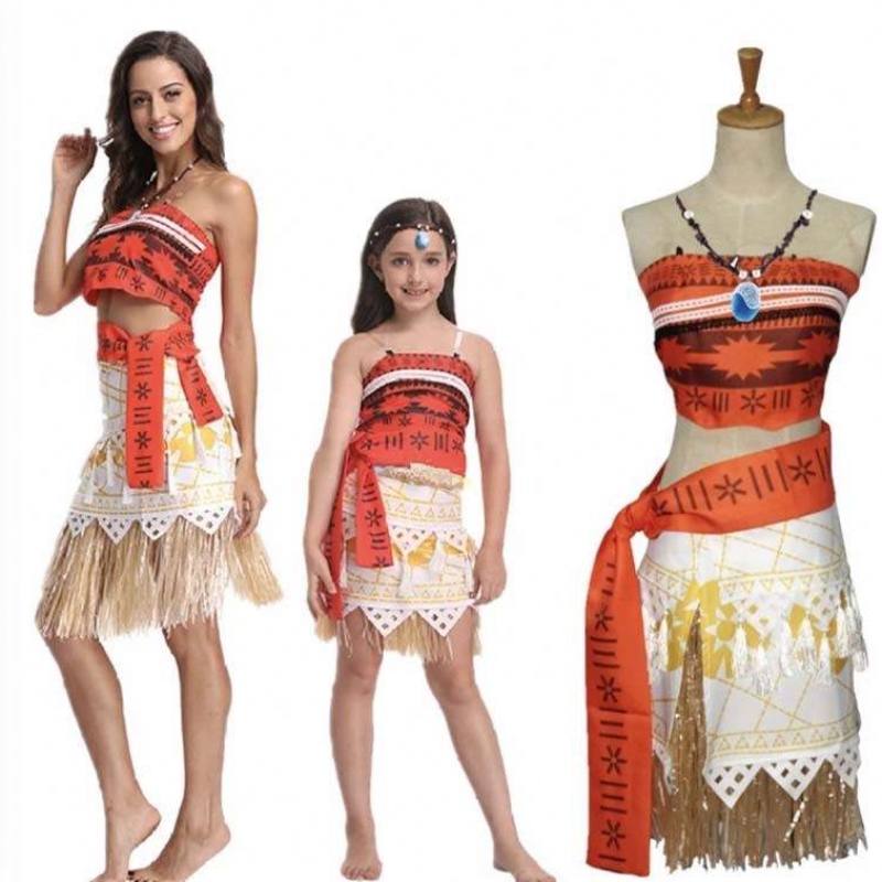 Halloween Party Adult Kids Cosplay Vaiana Prințesa Moana Rochie de costume pentru adulți cu colier HCMO-005