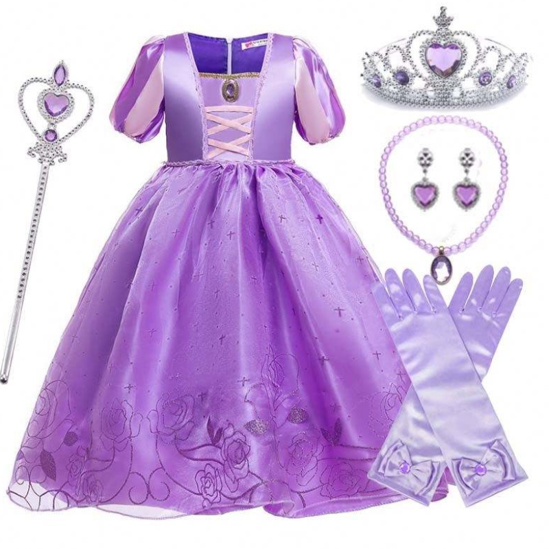 Costum de carnaval de Crăciun Halloween Kid Princess Purple Tulle Rapunzel Rochie HCRS-017