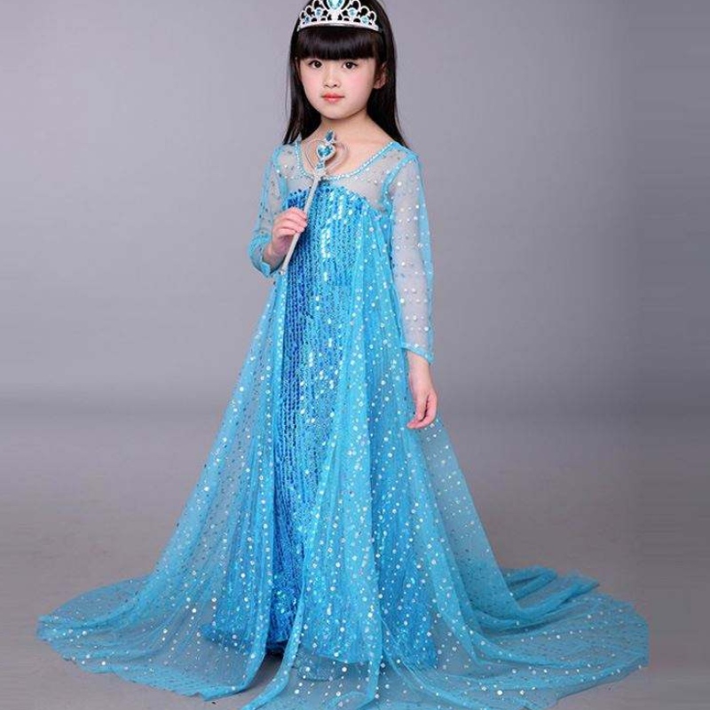 Baige Blue Elsa Sequined Girl Kids Halloween Cosplay Costum Elsa Ana Prințesă Rochie