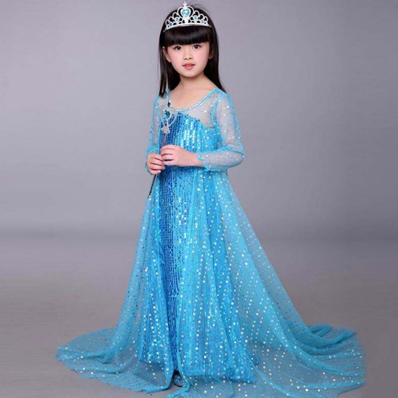 Baige Blue Elsa Sequined Girl Kids Halloween Cosplay Costum Elsa Ana Prințesă Rochie