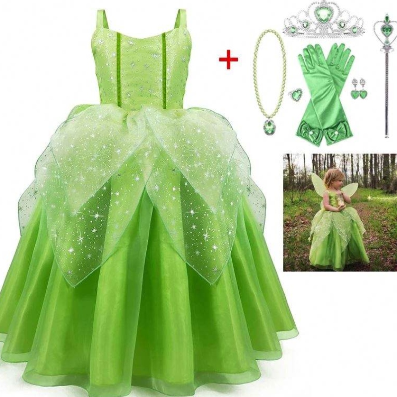 Baige Flower Girl Spot Cosplay Performanță Costum de desene animate Tinker Bell Fairy Tinkerbell Princess Rochie cu aripă