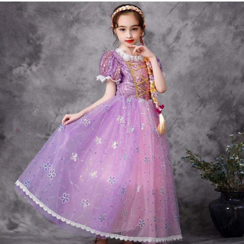 Baige European Style Princess Rochie de Halloween Party Wear Costum Rapunzel Fluffy Mesh Frock