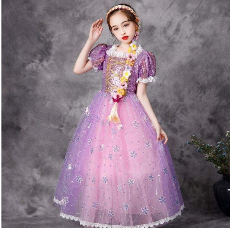 Baige European Style Princess Rochie de Halloween Party Wear Costum Rapunzel Fluffy Mesh Frock