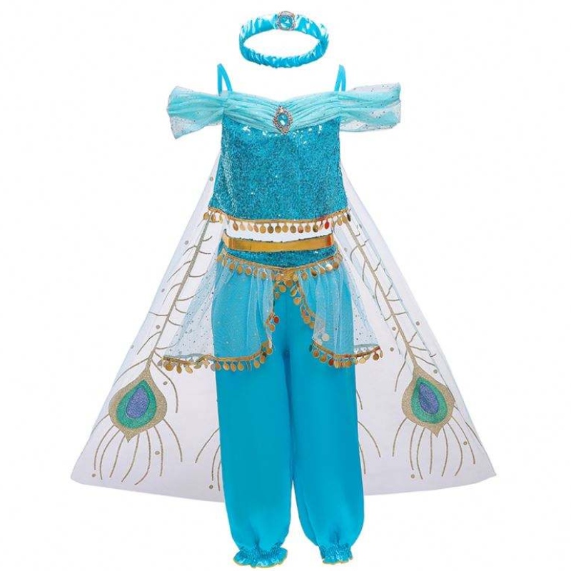 Baige Halloween Prințesa Jasmine Girl Pantaloni lungi cu mantie Copii Prințesa Fancy Costum BX1638