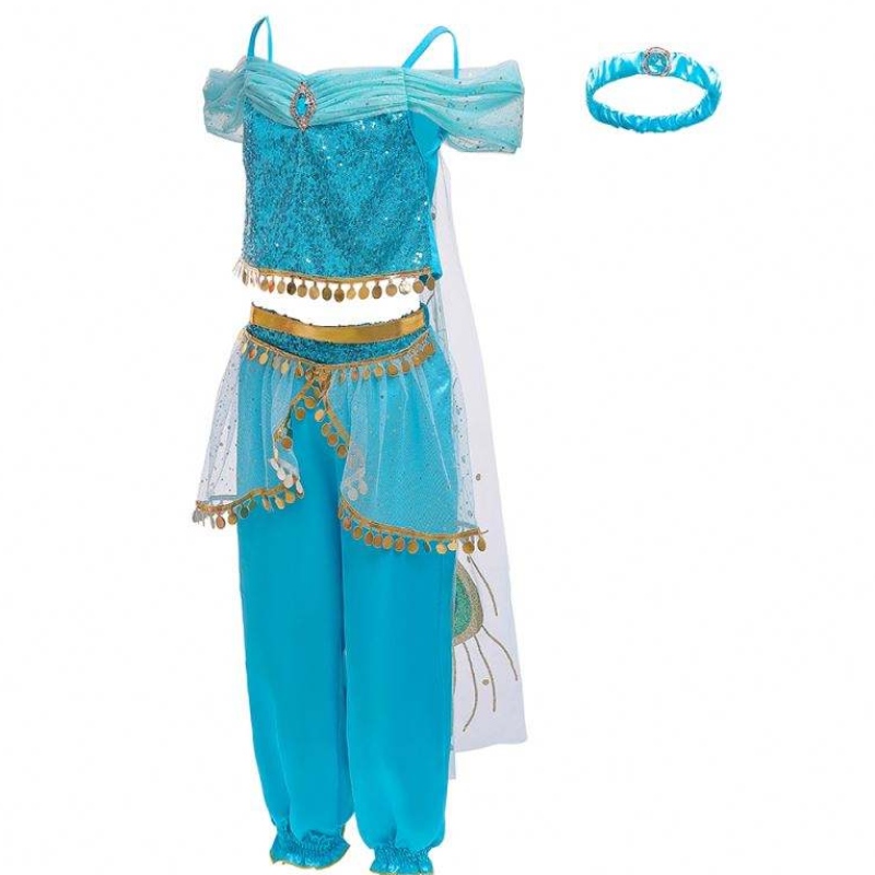 Baige Halloween Prințesa Jasmine Girl Pantaloni lungi cu mantie Copii Prințesa Fancy Costum BX1638