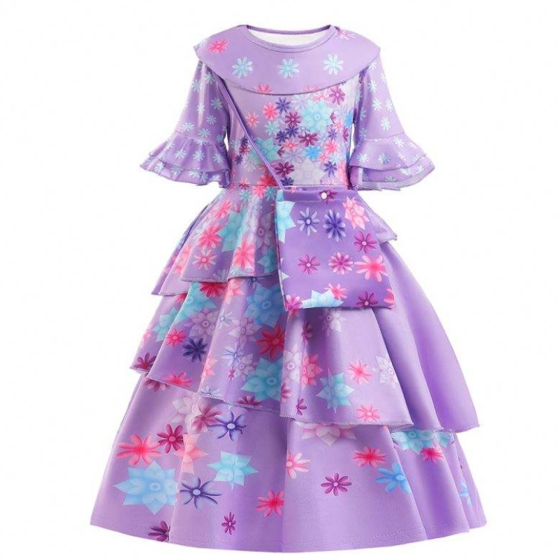 2022 Costum de modănou pentru copii Encanto Isabella cosplay cu flori imprimate zilnic rochie pentru fată cu geantă