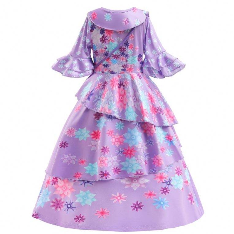 2022 Costum de modănou pentru copii Encanto Isabella cosplay cu flori imprimate zilnic rochie pentru fată cu geantă