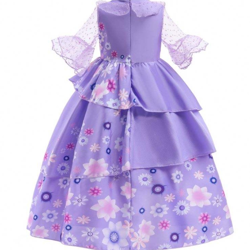 Hot Sale Copii Encanto Costum de film Isabella cosplay Purple Floral Girls Silk Maxi Long Rochie