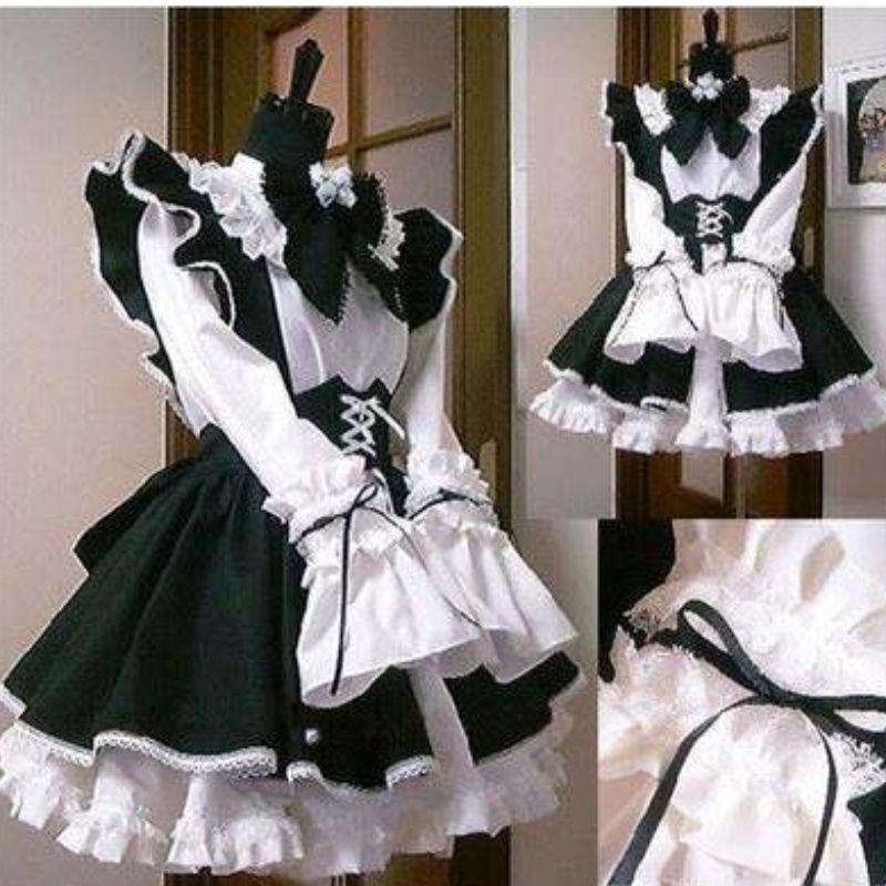 Femei servitoare ținută anime rochie de șorț alb șinegru rochii lolita rochii bărbați costum de cosplay pentru cafenea