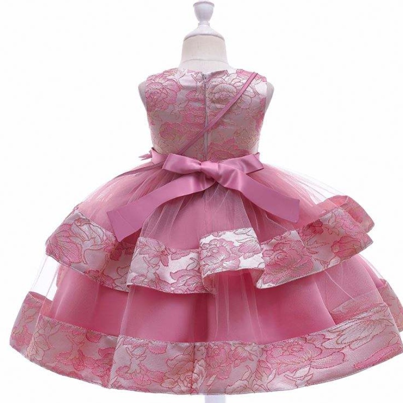 Baige New Design Flower Girl Party Rochie cu mini geantă Satin Birthday Nuntanunta Prințesă Rochie L5216