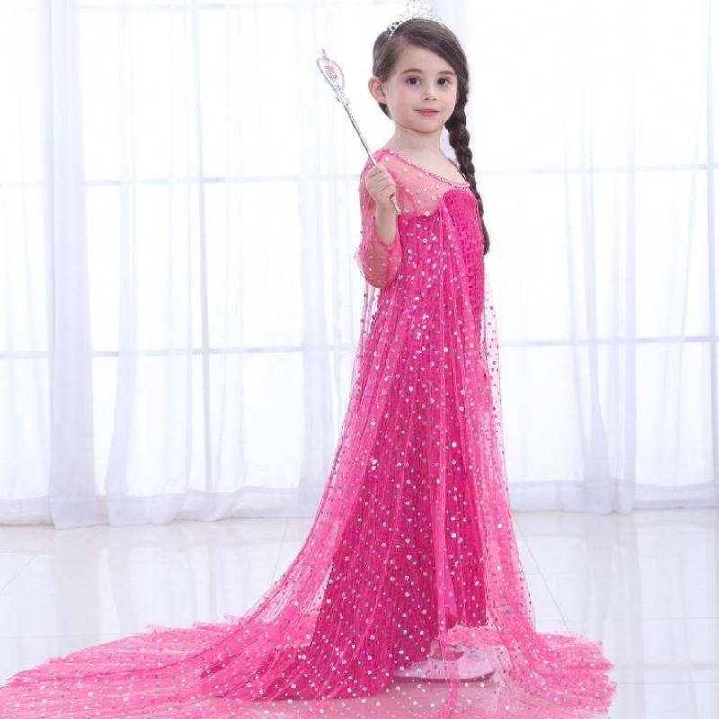 Snow Queen 2 Elsa Anna Costum Copii Rochii pentru fete petrecere de Halloween Cosplay Birthday Rochie cu pelerină lungă strălucitoare