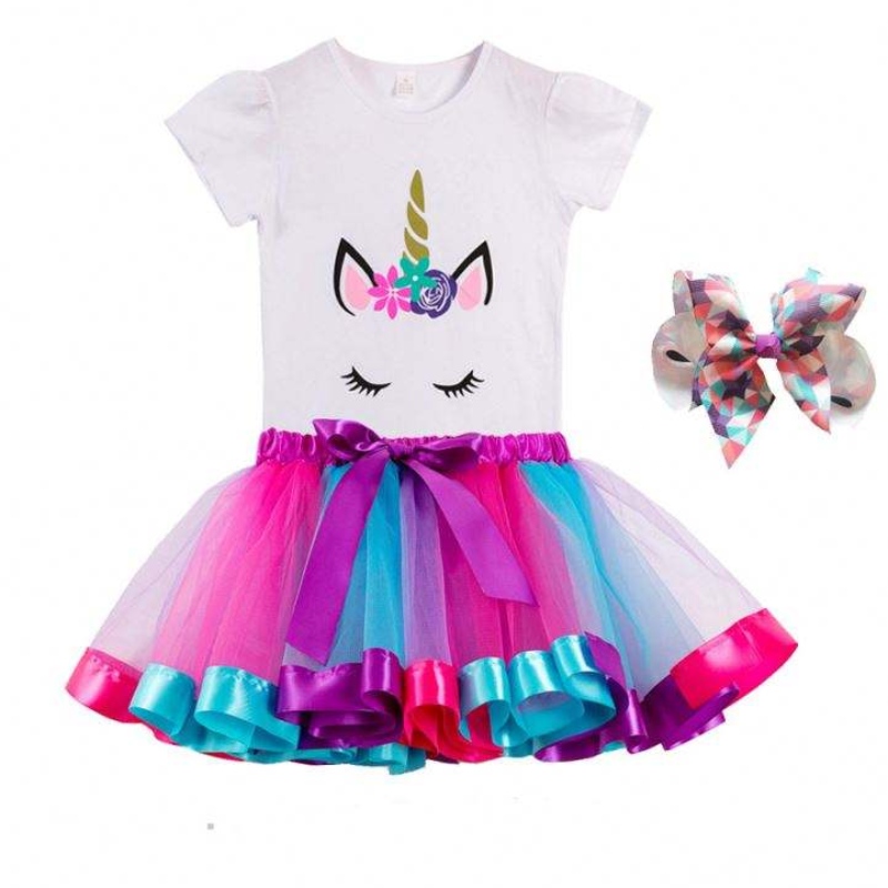 Tricou colorat + rochie Petrecere aniversare Costum de vară bumbac unicorn rochie DJS075