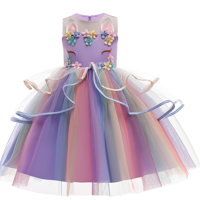 3 culori curcubeu fetiță rochie unicorn prințesă pentru fete copii ziua denaștere