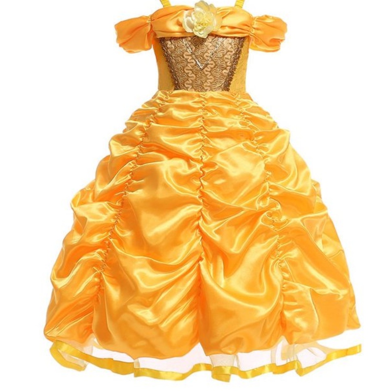 Belle Costum Girls Beauty and the Beast Princess se îmbracă copii rochie cu bile stratificate fără umăr pentru Halloween