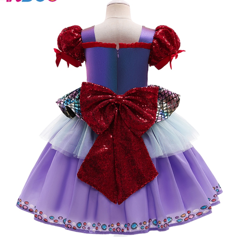 Ansoo Amzdreams 2022 New Factory Kids Party Party Haine de ziua denaștere Prințesa Sirenă Girl Purple Tutu Rochie cu bandă de bandă rochie de sirenă