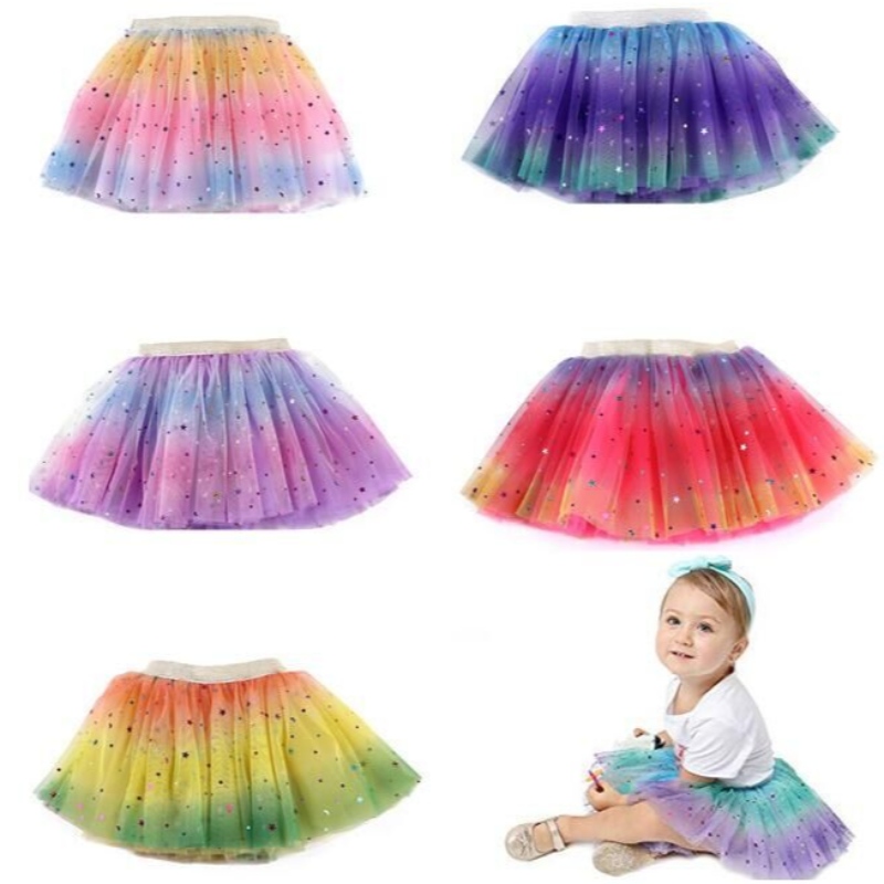 Fustă de performanță cu plasă din Tulle Rainbow Tutu Fustă pentru fetițe