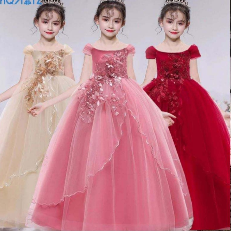 Baige Elegant Kids Rochie lungă fete Copii Prom Long Frock Fete fetițănuntă prințesă rochie de minge