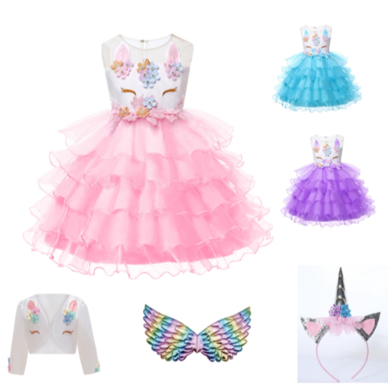 En-gros de 2-12 ani copii copii mici fete de flori tutu rainul prințesă prințesă ziua denaștere fete pentru copii unicorn dres