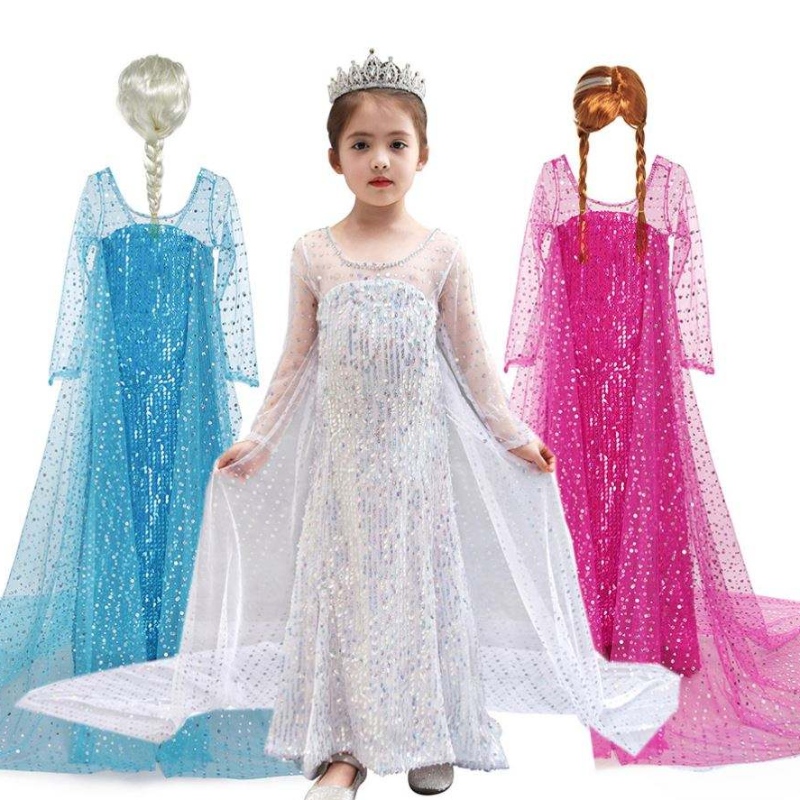 Baige ins Amazon Hot Sale Snow Queen Elsa Rochie Blingbling Halloween Prințesa Girl Girl Birthday Party Party