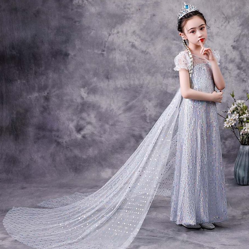 Baige ins Amazon Hot Sale Snow Queen Elsa Rochie Blingbling Halloween Prințesa Girl Girl Birthday Party Party