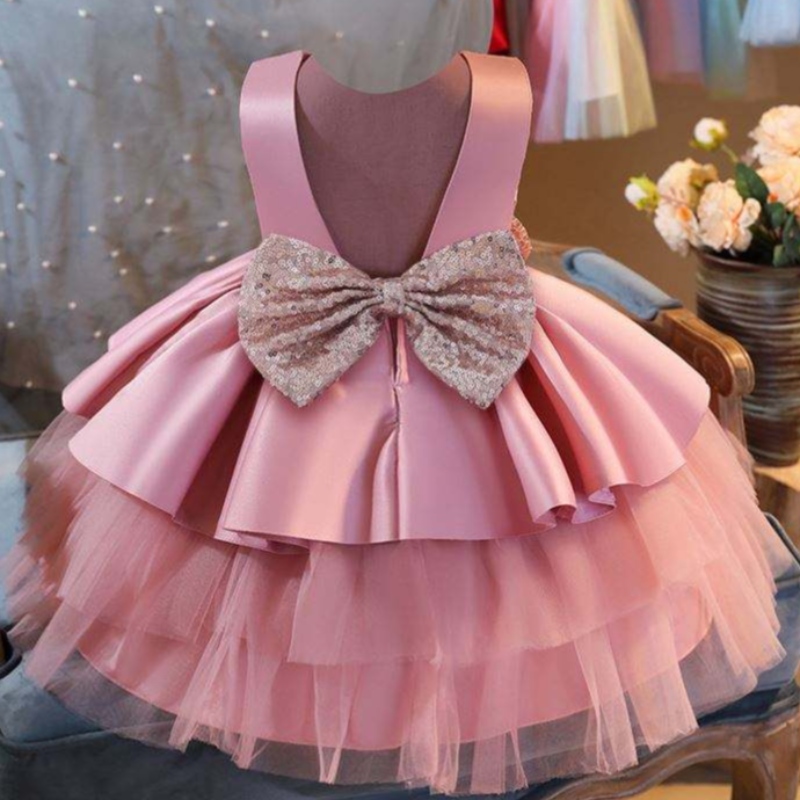 Baige New Flower Girl Tutu Rochie pentru copii Copii Copii haine Bow Birthday Girl Rochie