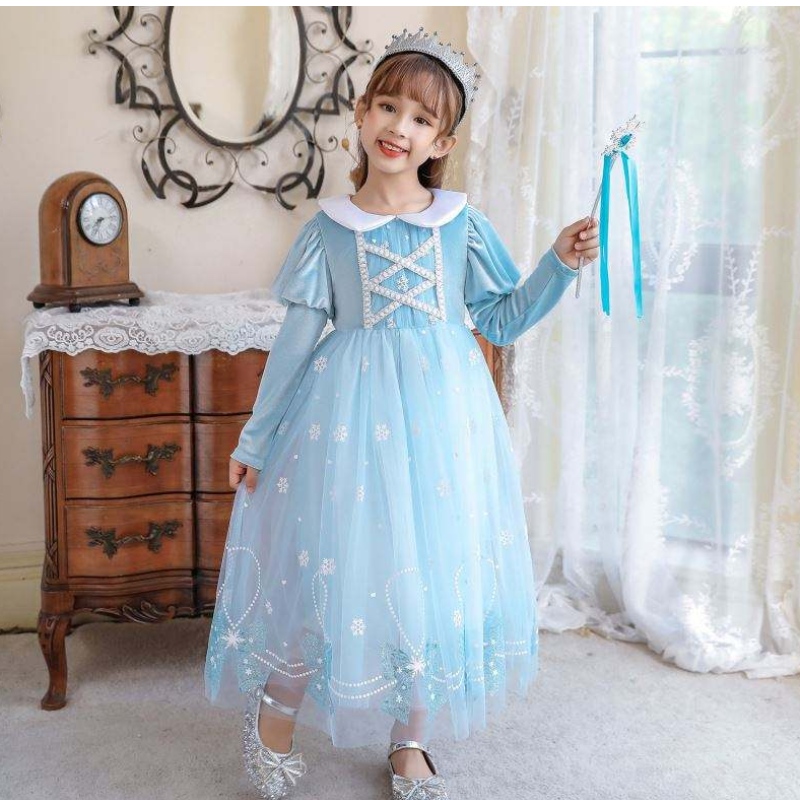 BX1763 Nouă mâneci lungi de toamnă Anna Elsa Prințesă Rochie Halloween Cosplay Costum Copii Flori Rochie pentru fată