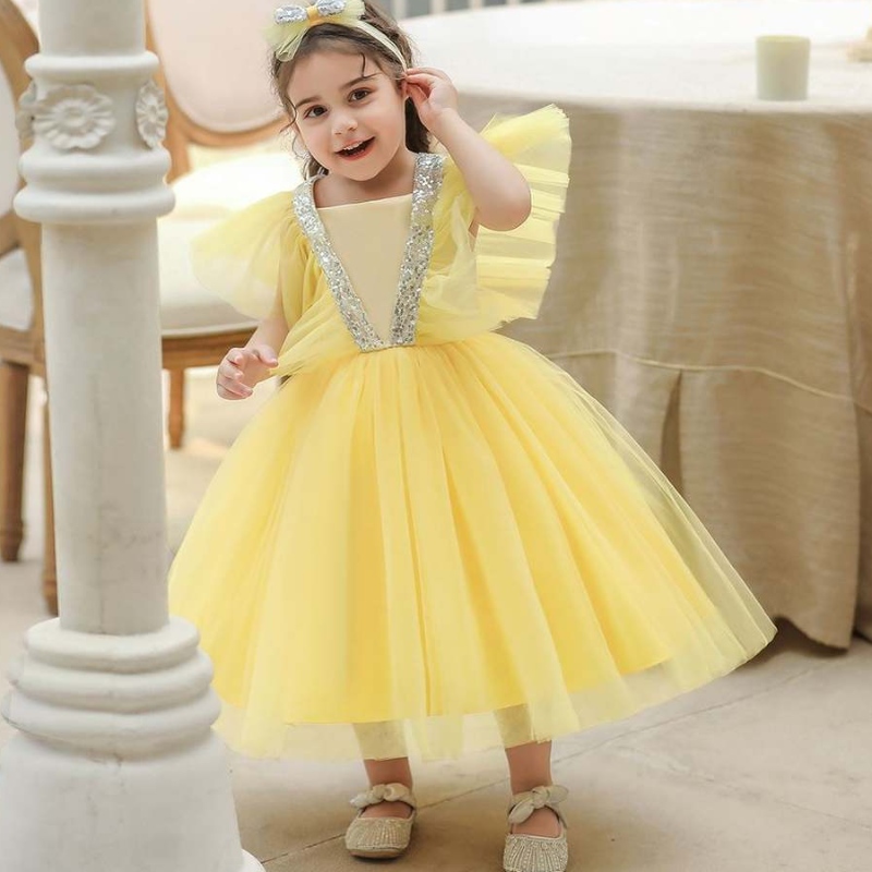 Baige Summer Children Haine Sequin Baby Copil Control rochie ziua denaștere Party Flowers Girls Girls Copii