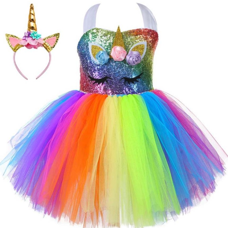 2021new unicorn cu paiete pentru copii îmbrăcăminte minunată prințesă petrecerea rochii de tutu djs107