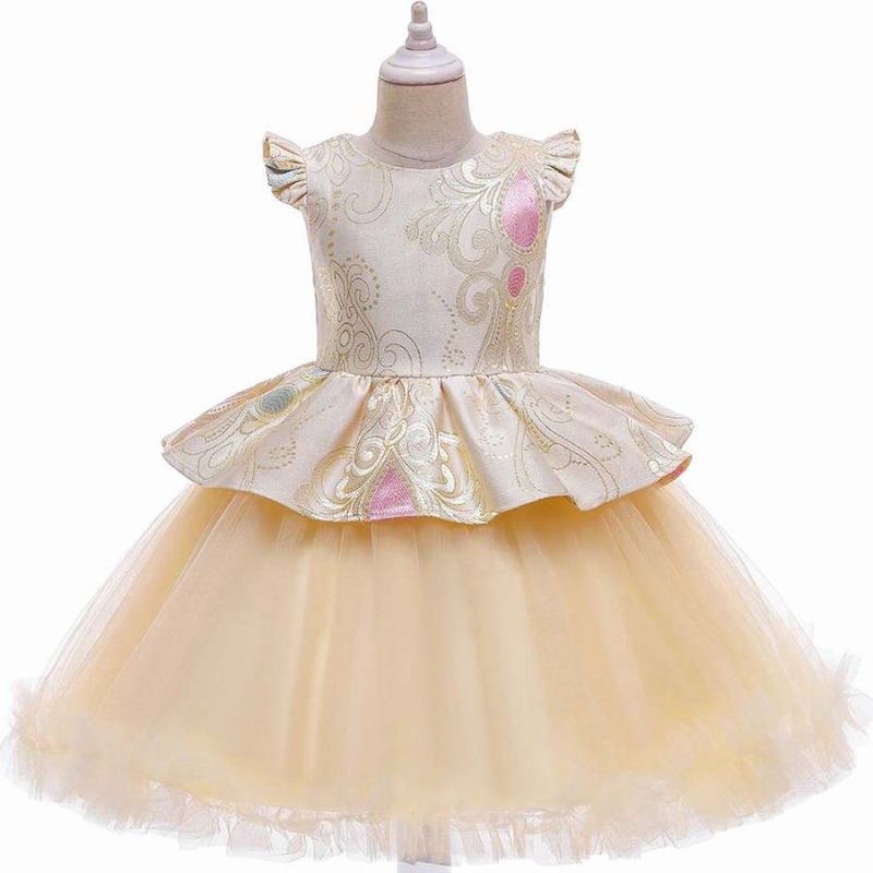 Baige Children Birthday Wear Pink cu mânecă scurtă fetiță prințesă Copiii spanioli rochie l5232