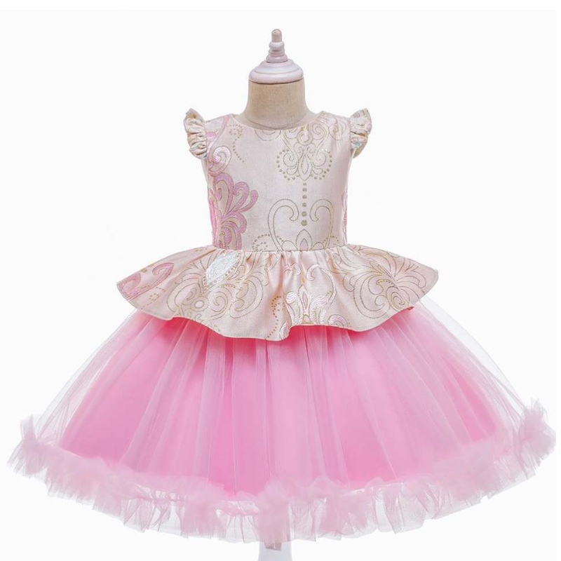 Baige Children Birthday Wear Pink cu mânecă scurtă fetiță prințesă Copiii spanioli rochie l5232