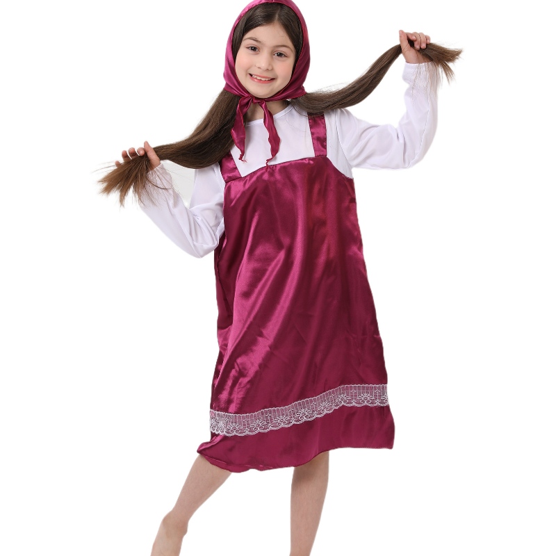 Masha and Bear Cosplay Party Stage Masquerade Children Costum Masha Silk Rochie pentru fată