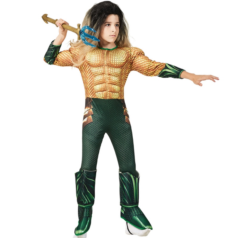 Copii Comic Super -erou Aquaman Mușchi Dress Up Halloween Fancy Dress Up Cosplay Costum pentru copil